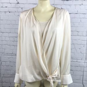 Chico’s size 1 Small faux wrap shirt. Super soft feel like silk. Cream mach wash